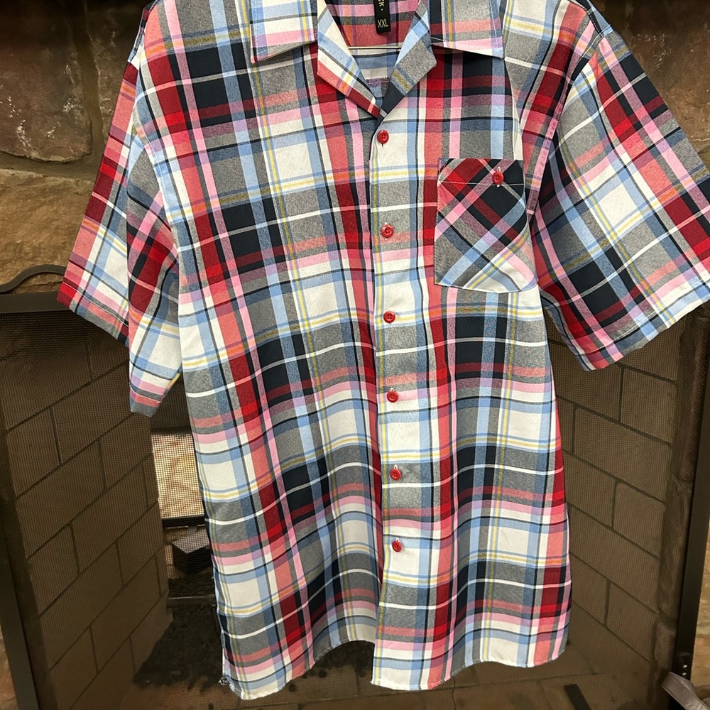 TRUE ROCK Blue and Red Casual Button Down Shirt XXL Like New
